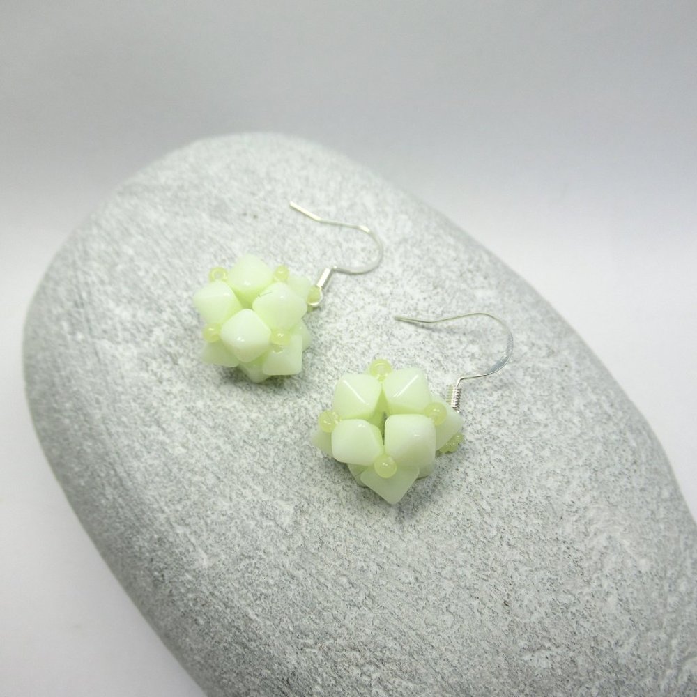 Czech Uranium glass beaded bead earrings - Picture 6 of 15